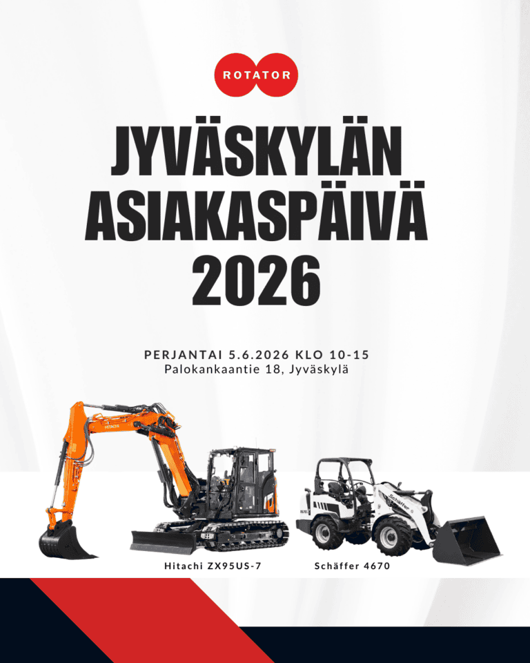 Jyväskylän asiakaspäivä 2026 tapahtumajuliste, Hitachi ZX95US-7 ja Schäffer 4670